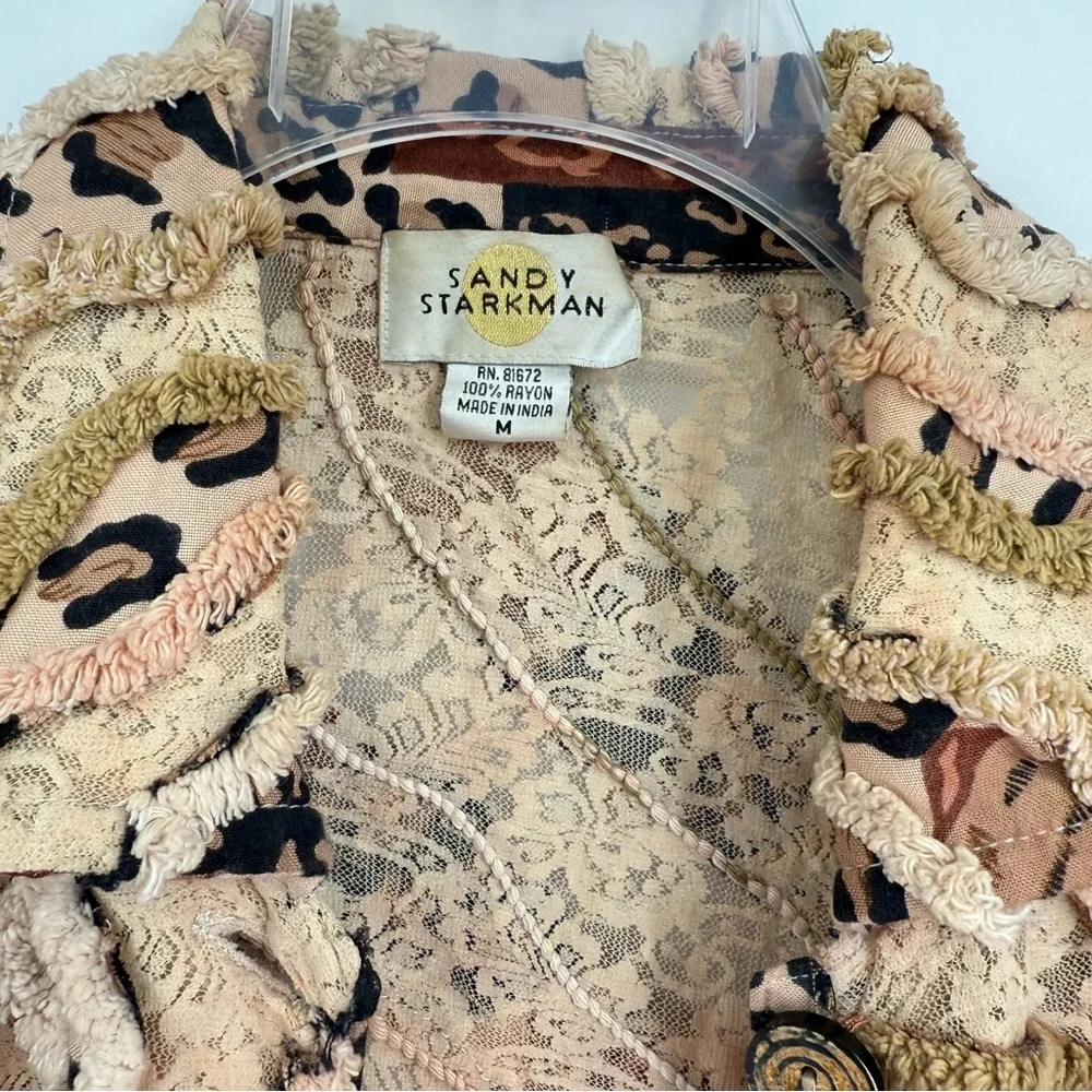 Sandy Starkman Women's Chenille Trim Jacket Button Close Size M Animal Print - Picture 5 of 9